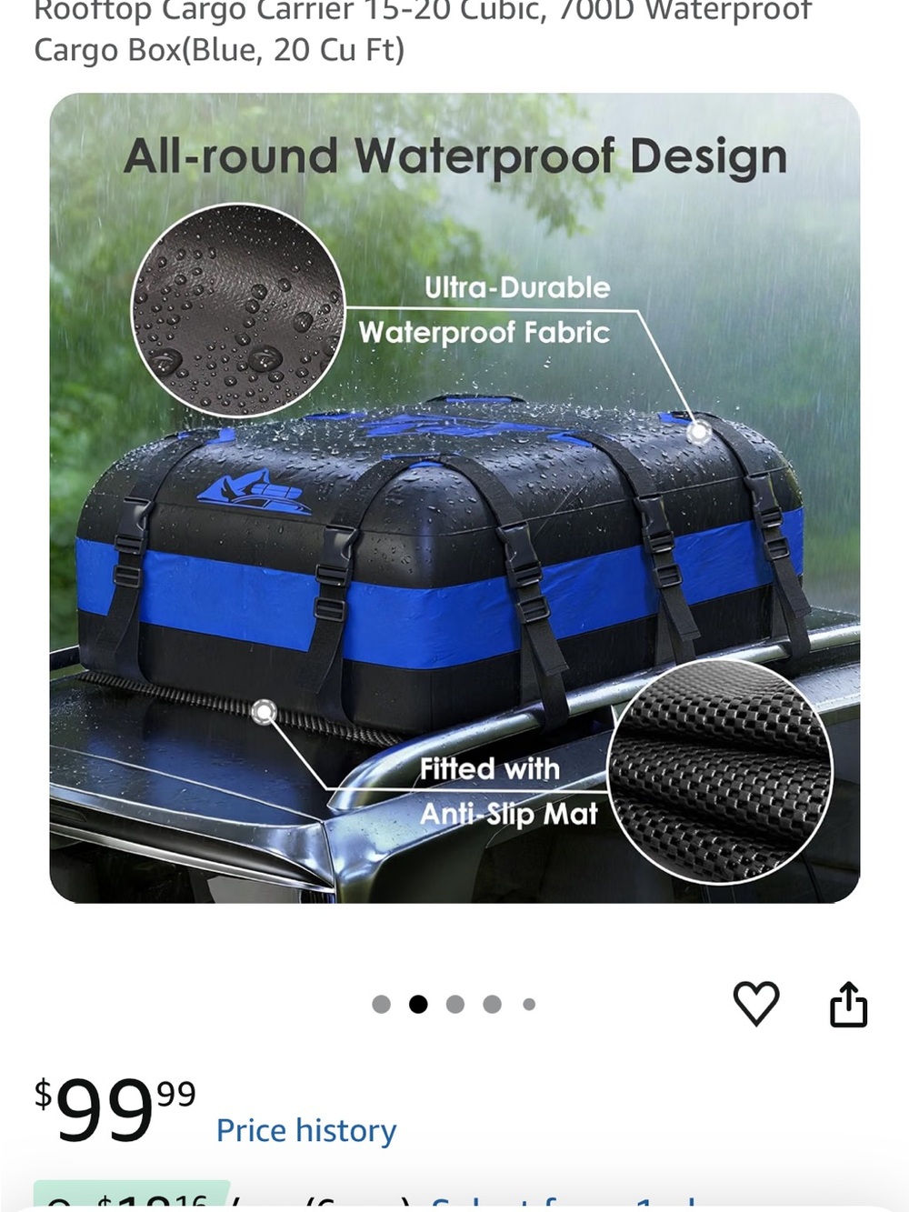 20 Cu Ft Waterproof Universal Rooftop Cargo Carrier Bag NIB